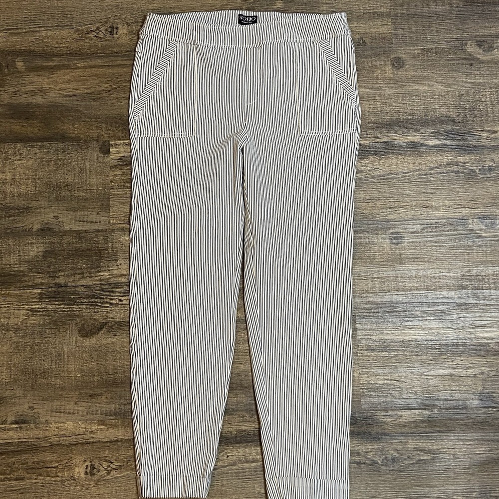 Soho‎ Striped Pull On Pants XL Lounge Luxe Casual Coastal Stretch Comfy Cute